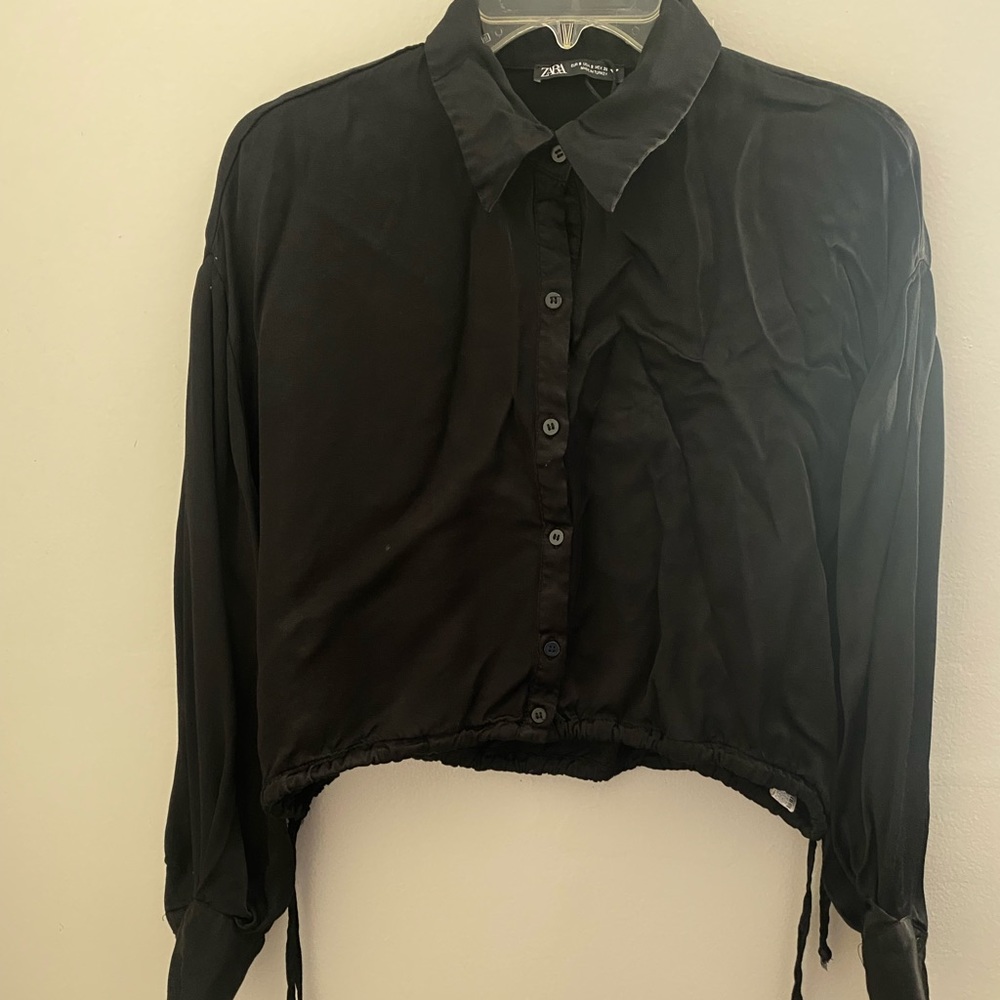 Black silk crop top